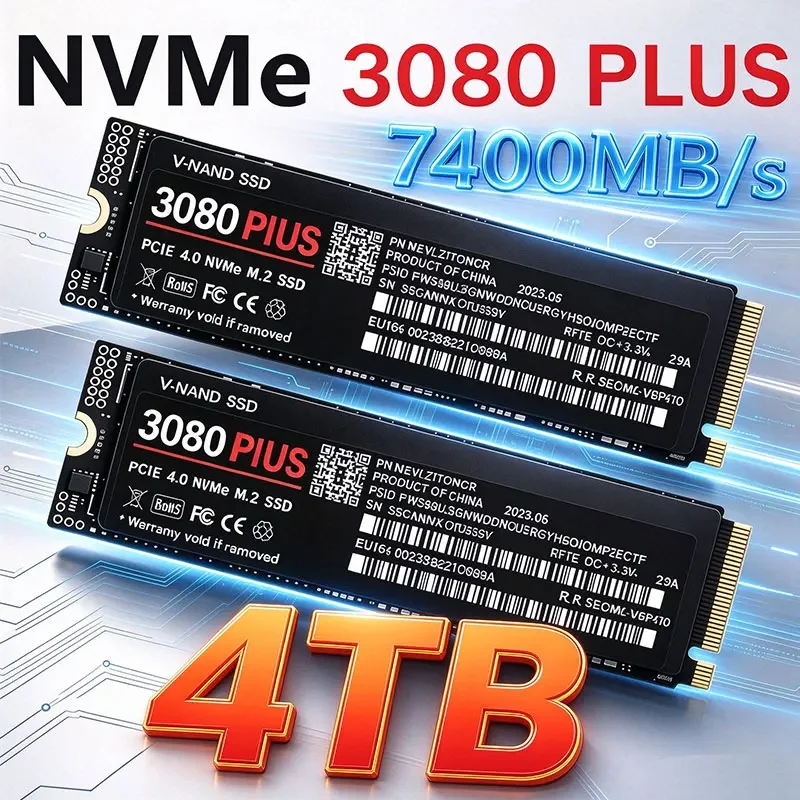 SSD interno M.2 NVMe de 7400 MB/s, 3080 PLUS PCIe Gen4.0 X4, TLC 3D NAND, 500 GB, 1 TB, 2 TB, 4 TB, formato 2280, unidade de armazenamento para jogos, compatível com PS5, PC e portátil.