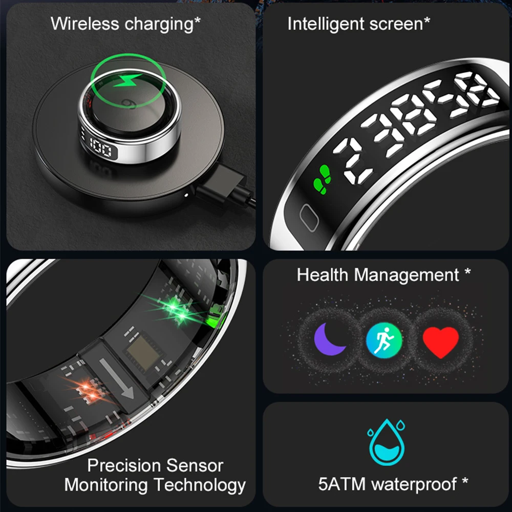 Smart Ring LED Display Screen Heart Rate Blood Oxygen Monitor Smartring Men Women Waterproof Multi Sports Modes Ring For Xiaomi image 5