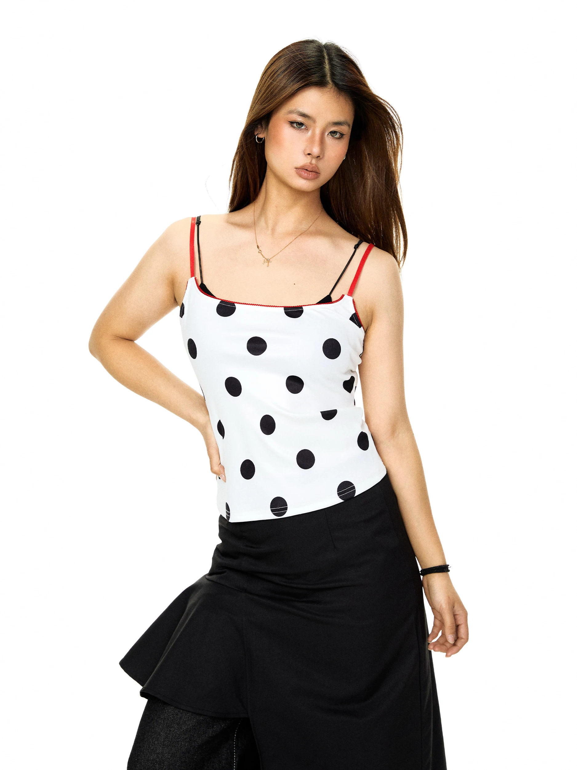 Blackbb Polka Dot Print Halter Neck Vest Women's Basic Sleeveless Slim Fit Short Style Bustier Top Original Design Printed