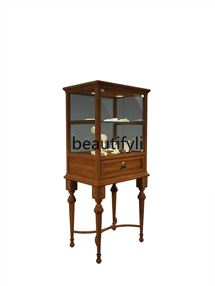 Jewelry glass Zhongdao display cabinet retro solid wood paint cabinet high-end museum display cabinet customization