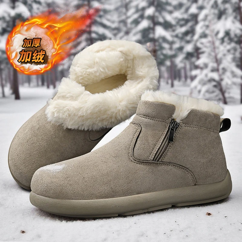 Retro Warm Fleece Lined Ankle Work Boots Shock Absorb Outsole Slip Resistant Upper Casual Footwear Men Winter Daily Wear