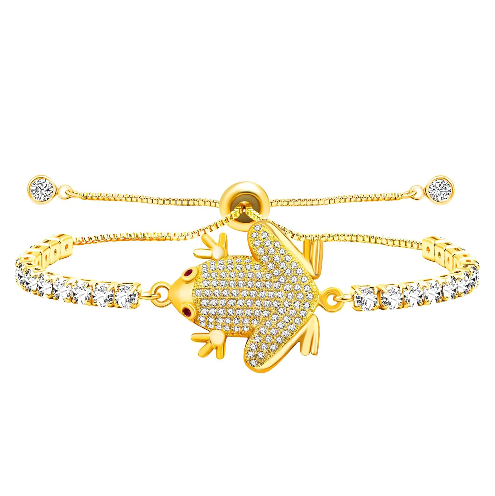 White CZ Stones Gold-plated Brass Frog Charm Bracelet Women New Trendy Cubic Zirconia Crystal Lovely Animal Toad Jewelry Present