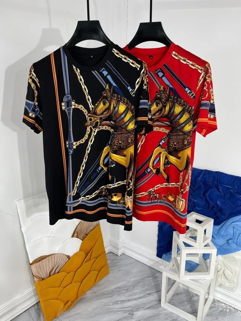 

2023 Spring Summer Chic Men's High Quality Diamonds Print Casual T-shirt Tops C788