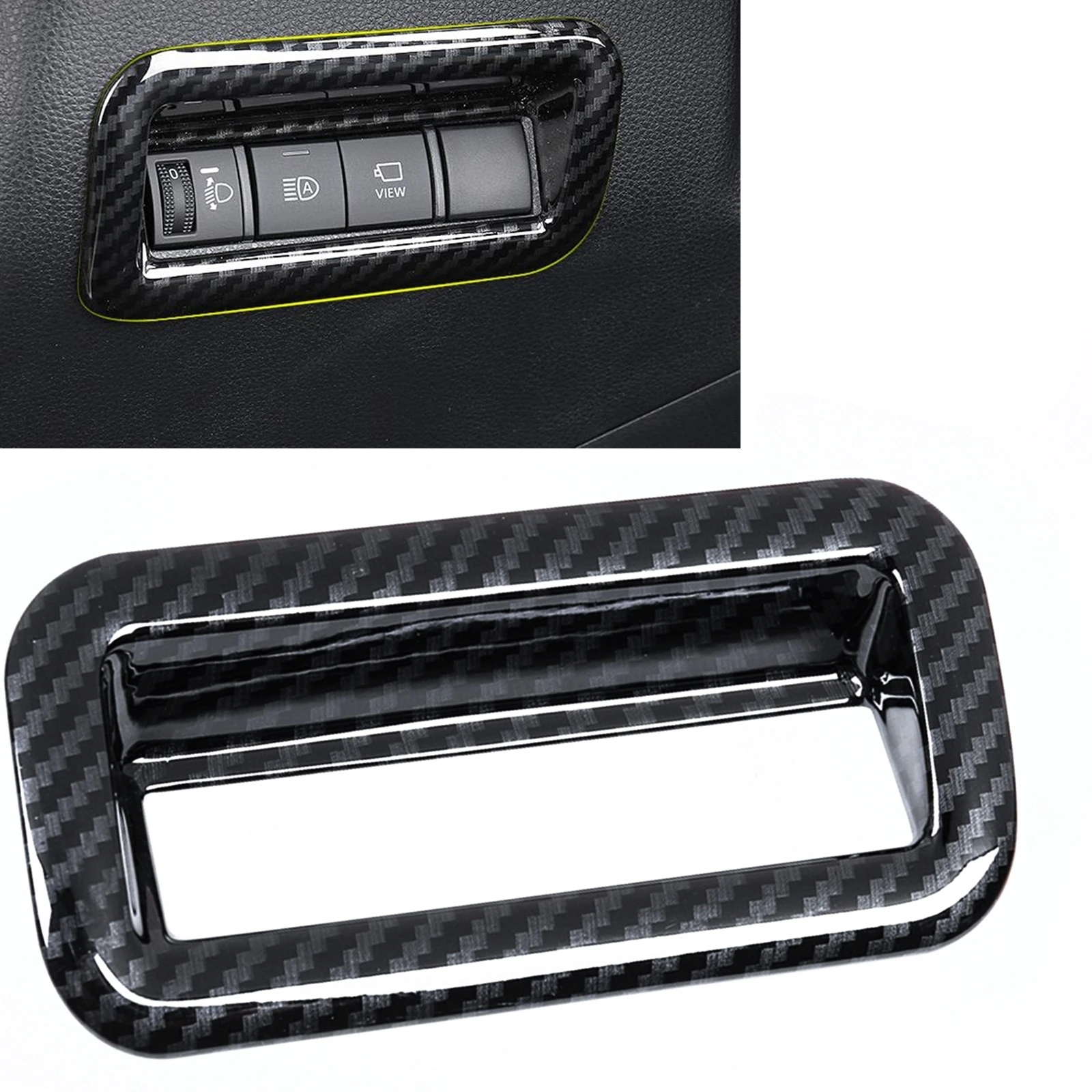 

Head Light Switch Cover Trim Carbon Fiber Look Car Headlamp Front Lamp Adjust Button Key Frame Sticker For Toyota RAV4 2019-2023