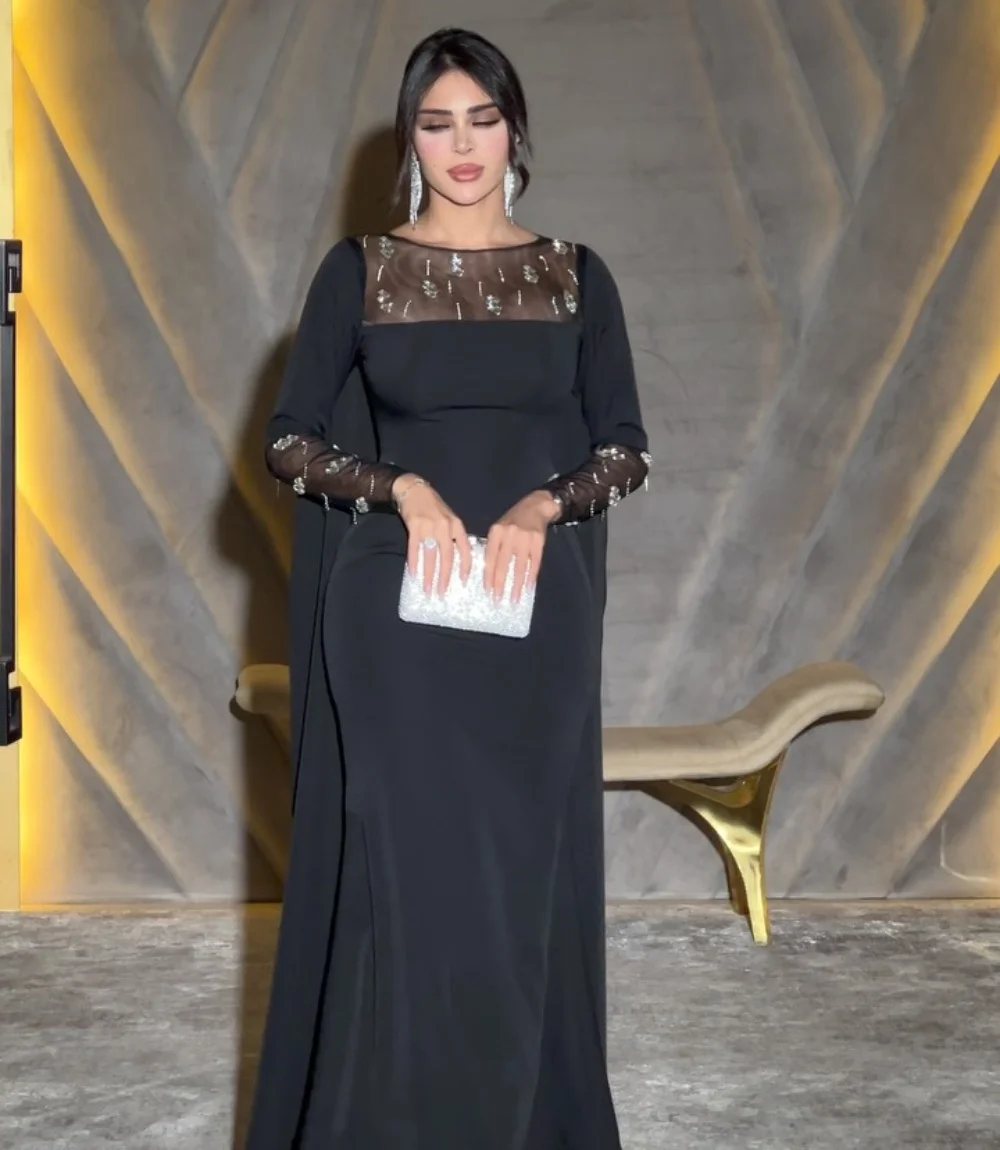 Customized Exquisite Jersey Pleat Sequined Trumpet Scoop Neck Long Dresses Bespoke Occasion Elegant Sizes Available