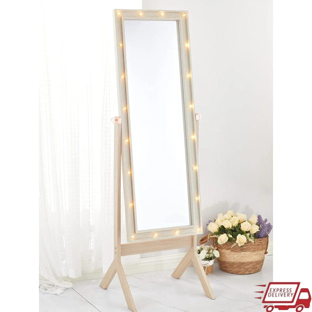 Full Length Standing Mirror with LED Lights Body Mirror Cheval Mirror Bedroom HD Glass Tall Mirror Decorative Accent