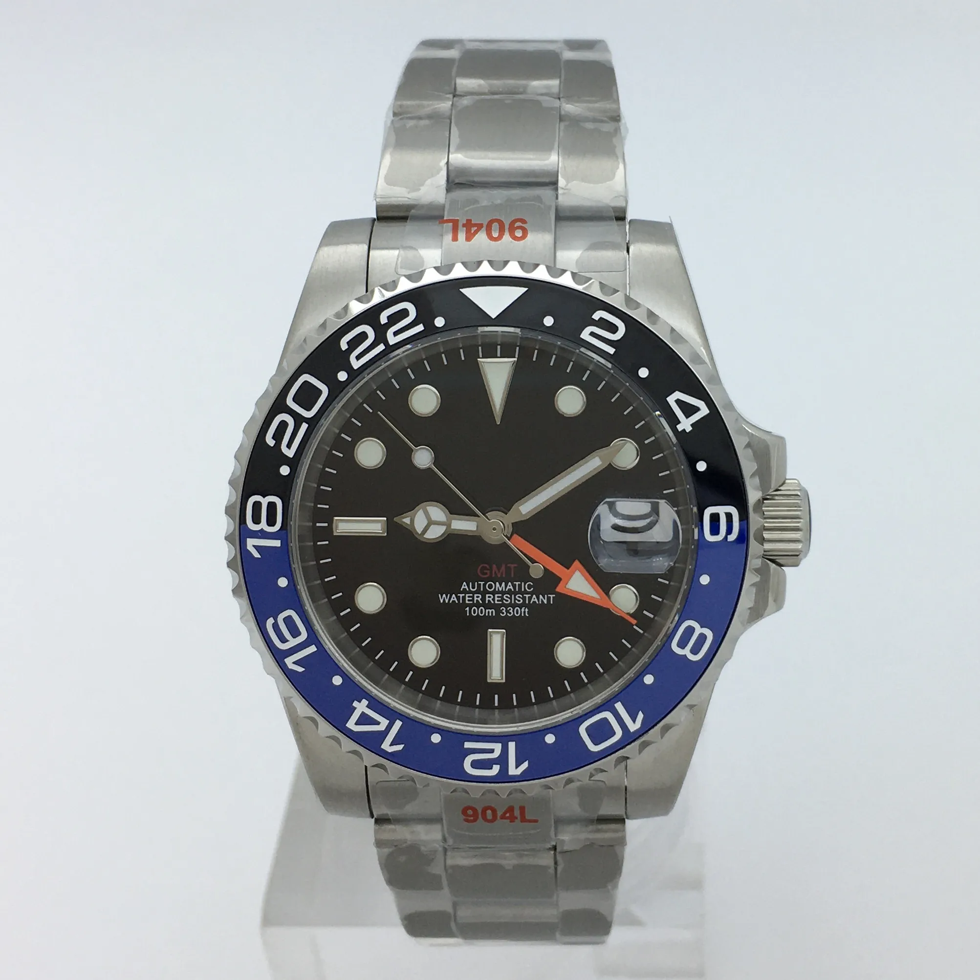 Seiko NH34 Mod Watch Automatic GMT 44mm- Black Dial Lume Bezel 