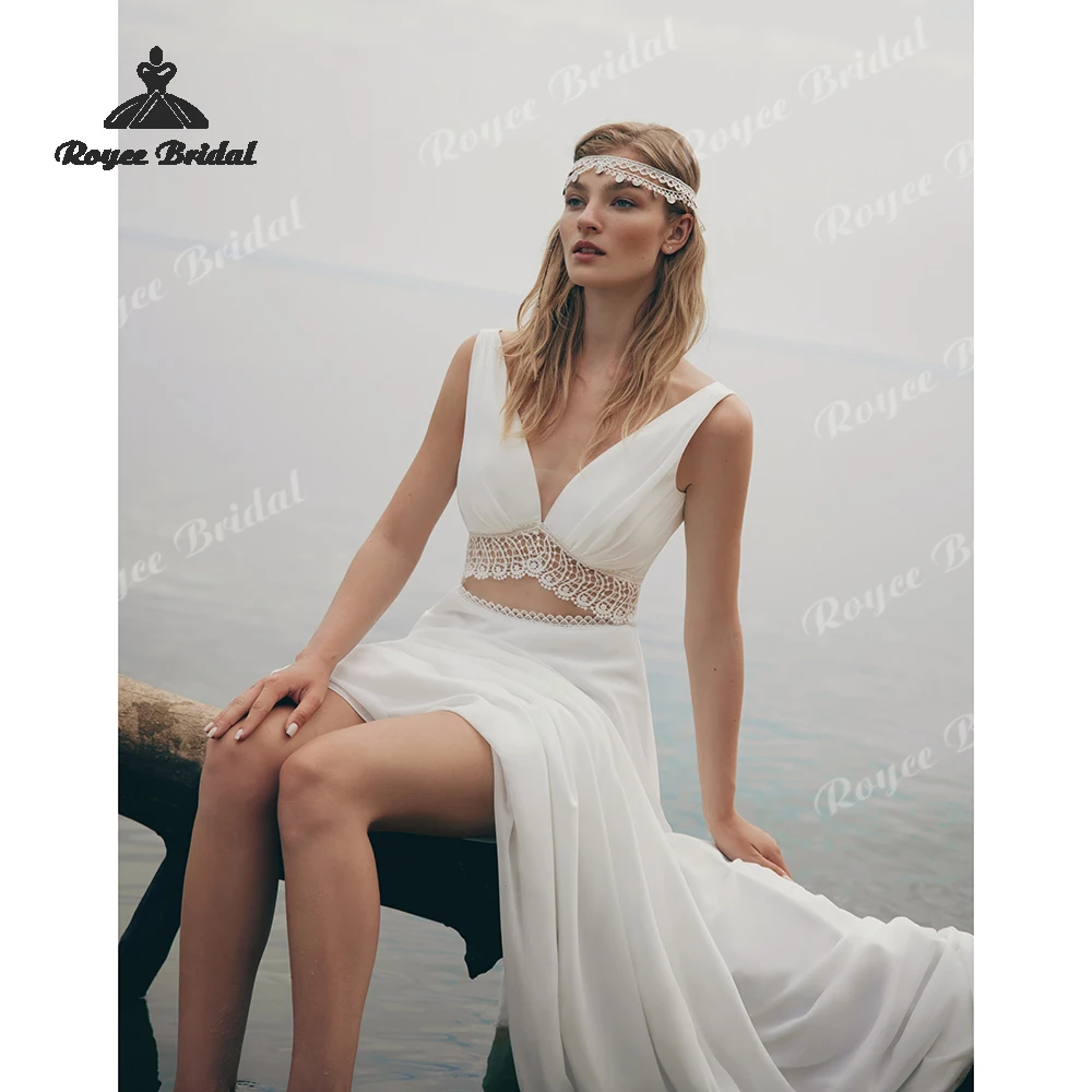 

Boho V Neck A Line Wedding Dresses 2026 Chiffon Shawl Customized robe de mariée Beach Bridal Gown vestido de novia