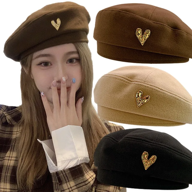 Autumn Winter Woolen Beret Women Retro Fashion Love Girl Berets British Street Hat Octagonal Cap Fashion Artist Bonnet