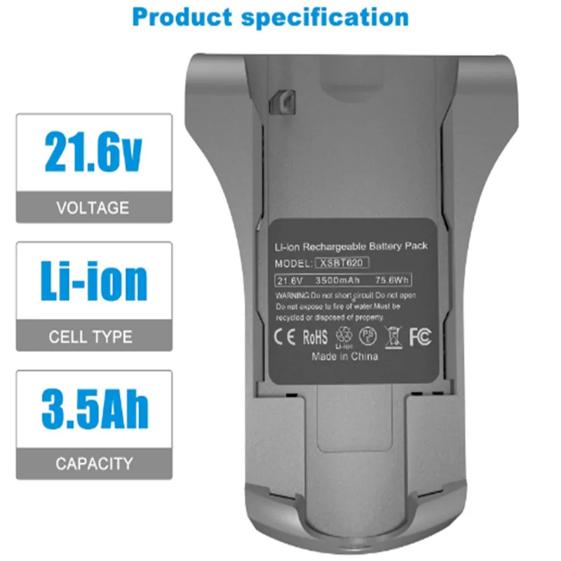 3000mAh High Capacity XSBT620 Battery for Shark Cordless Vacuum IZ162H IZ163H Stable Durable Replacement Lithium Battery