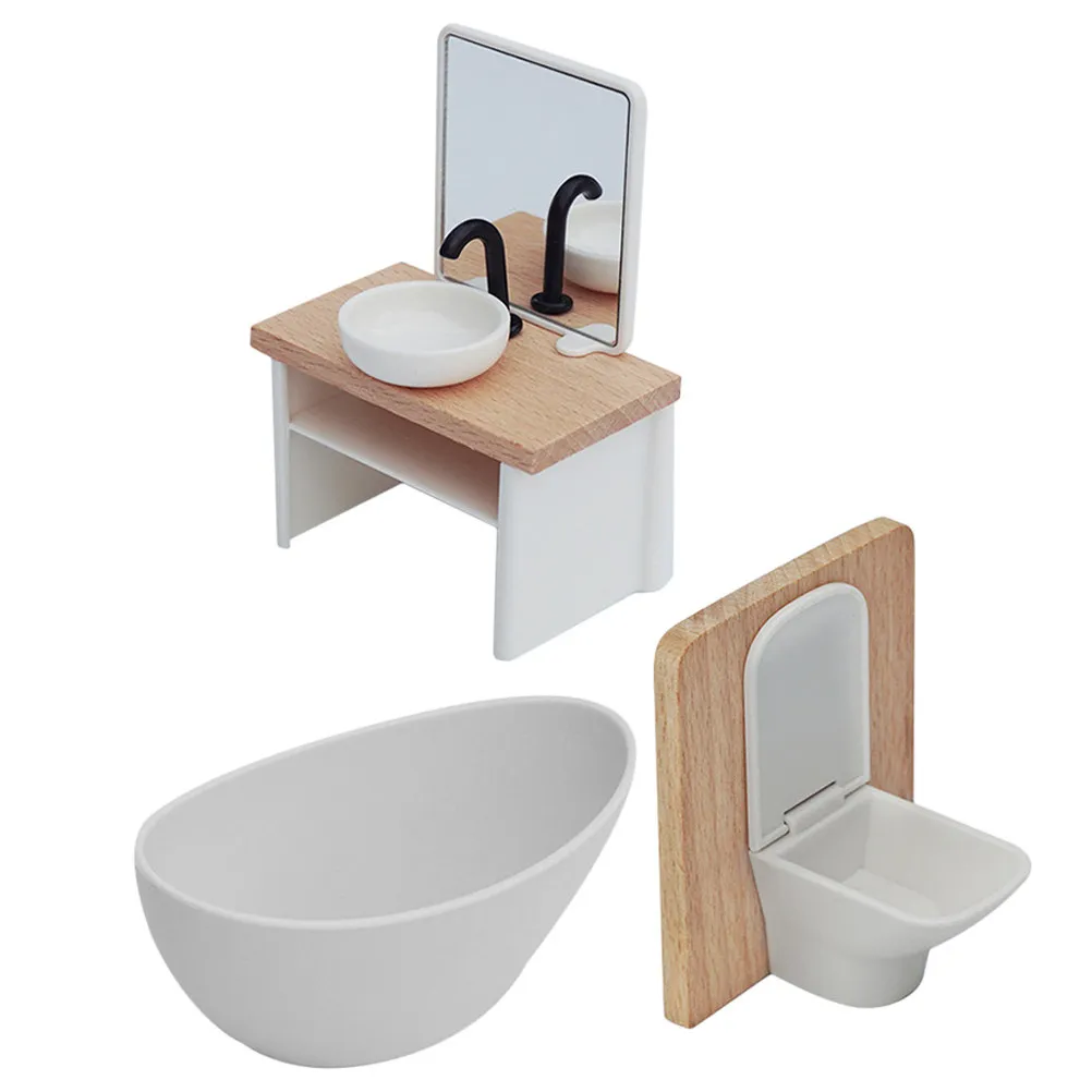 

1Set Mini Bathroom Furniture 1:12 Scale Shower Toilet Sink Realistic Set for Pretend Play and Dollhouse Decor Toilet