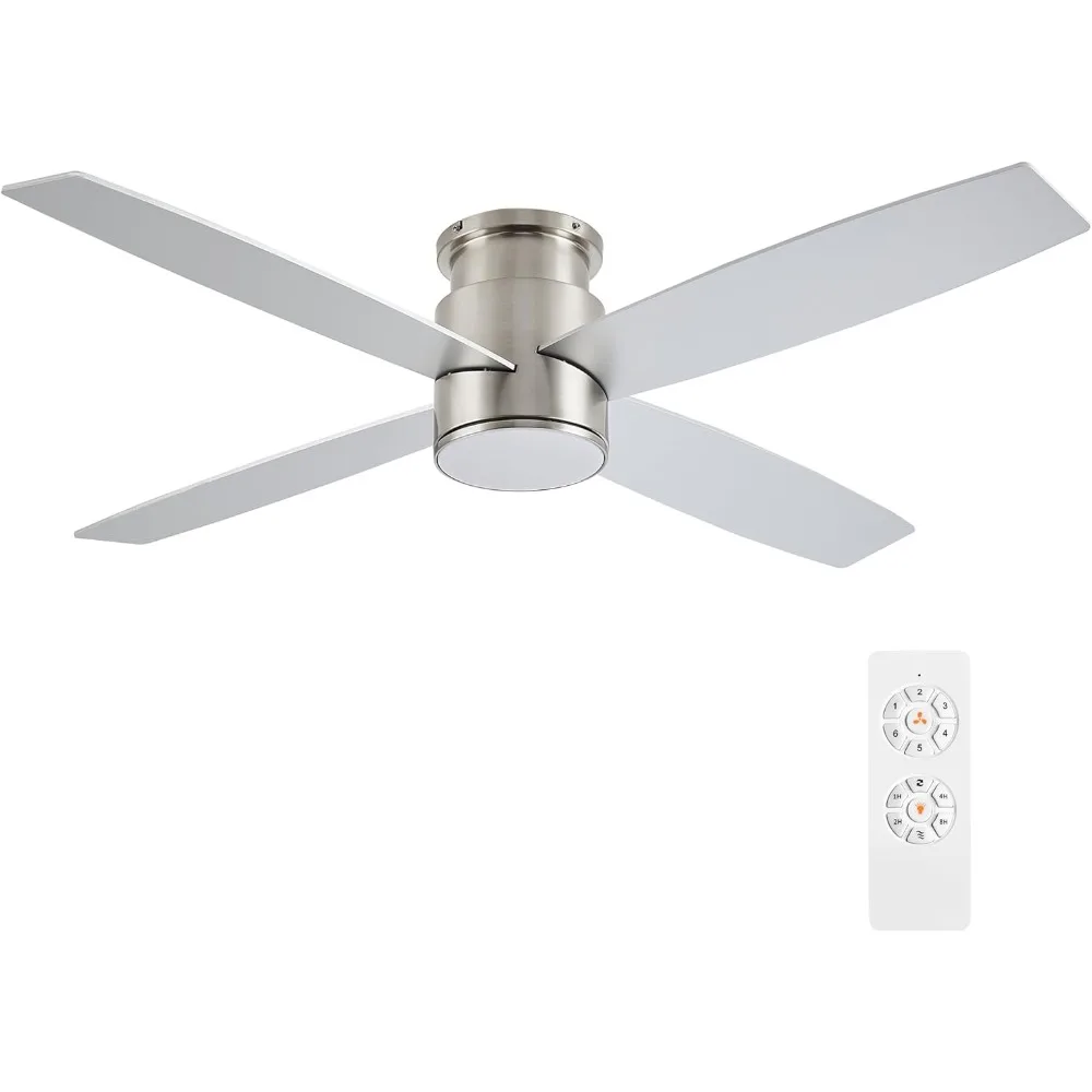 

52 Inch Flush Mount DC Ceiling Fan with Lights and Remote, 4 Reversible Blades, Ultra Quiet 6-Speed DC Motor, Indoor Ceiling Fan