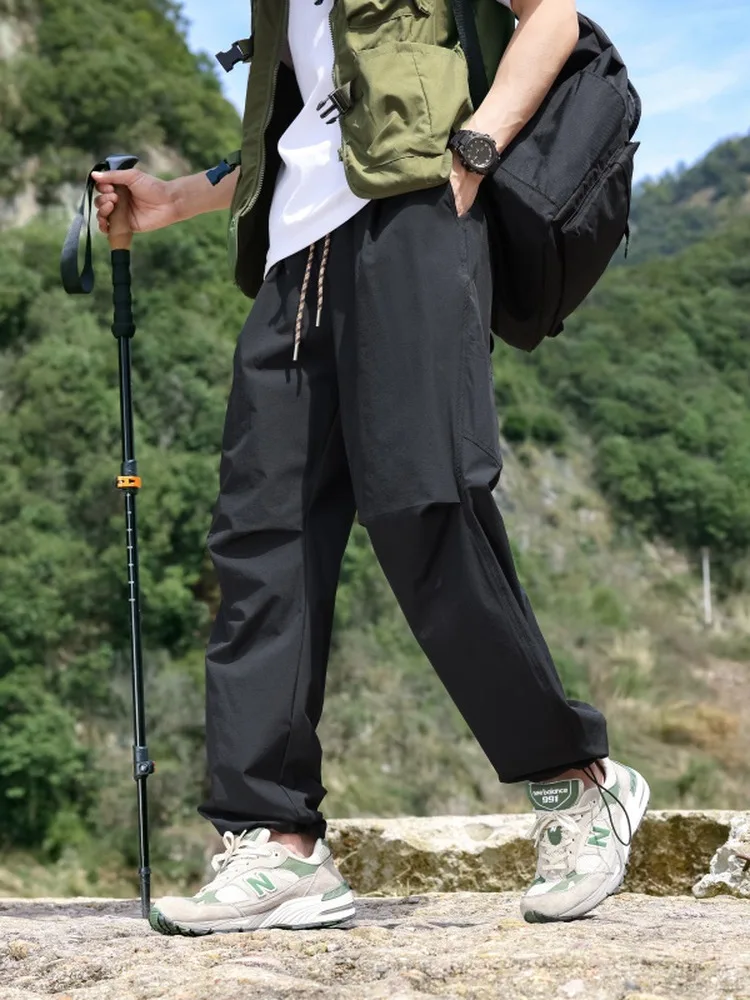 

Высокоэластичные брюки из ледяного шелка: Новинка лета, мужские тонкие повседневные универсальные брюки прямого кроя для активного отдыха, модные городские рабочие брюки