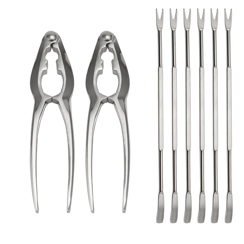 AED4-8 piezas Kit de herramientas para mariscos, galleta de pierna de cangrejo de acero inoxidable y tenedores, juego de galletas para nueces, desgranadora de mariscos