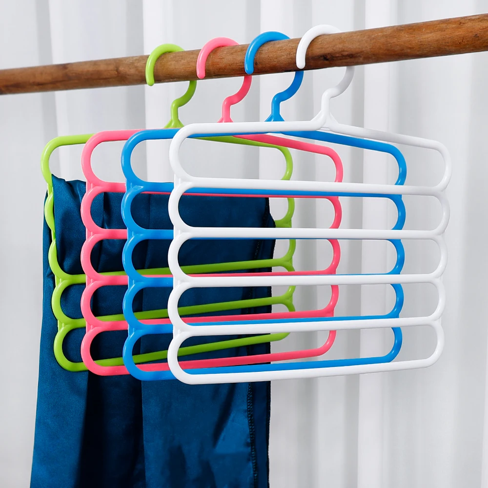 

2Pcs 5 Layer Pants Hangers Holders storage Rack Jeans Trousers Clothes Hanger Wardrobe Closet Multi-function Organizer Shelf