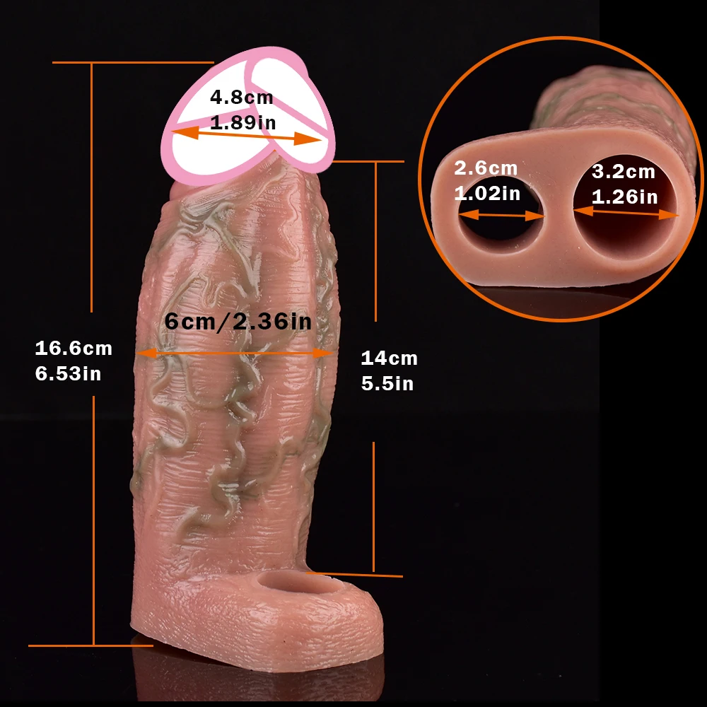 SXXY Hollow Liquid Silicone Realistic Penis Sleeve For Men Dick Enlargrmrnt Skin Feeling Adult Male Sex Toy Delay Ejaculation