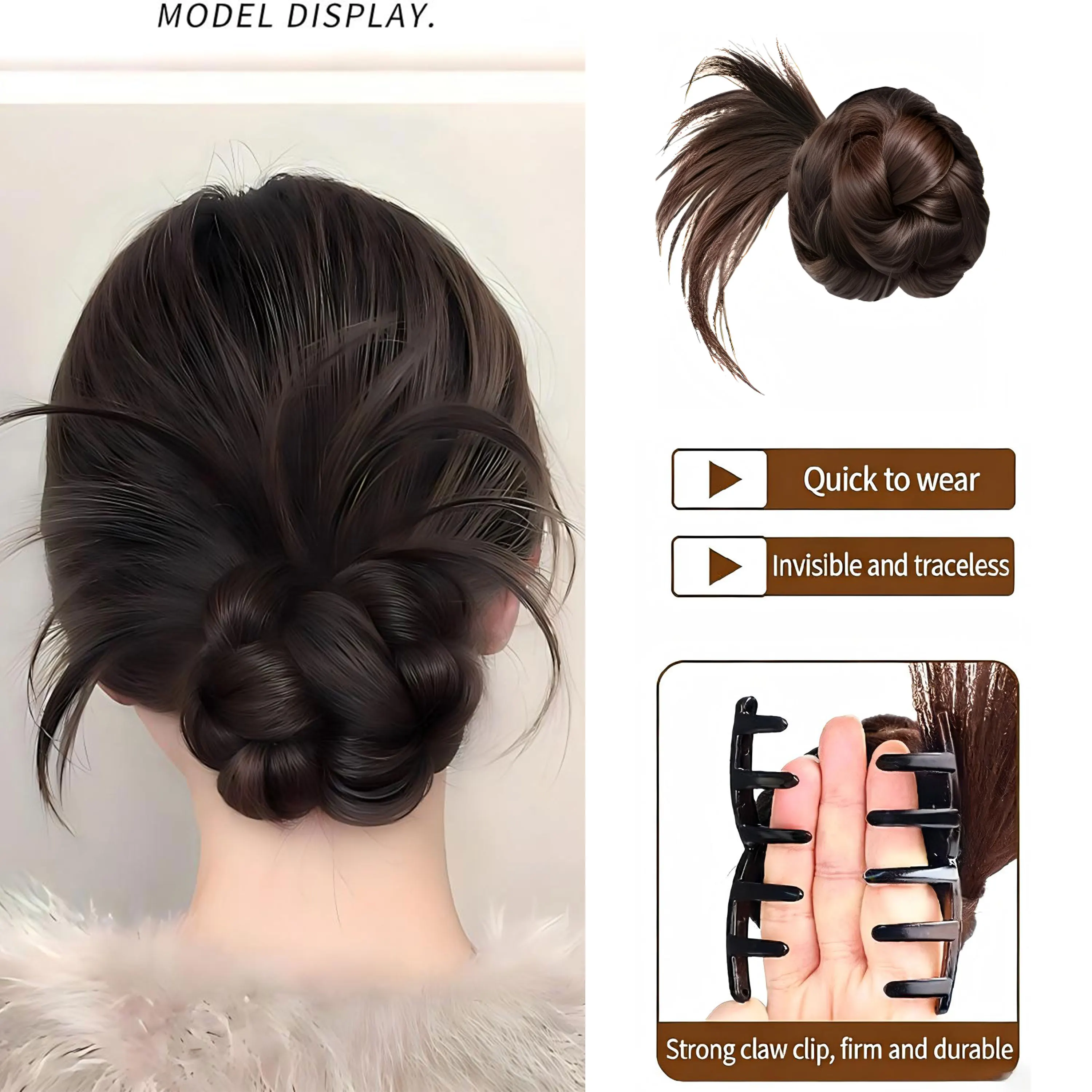 

Women Elegant Synthetic Hair Bun Floral Design Hair Clip High Temperature Fiber Meatball Head Hair Accessories For Daily Wear