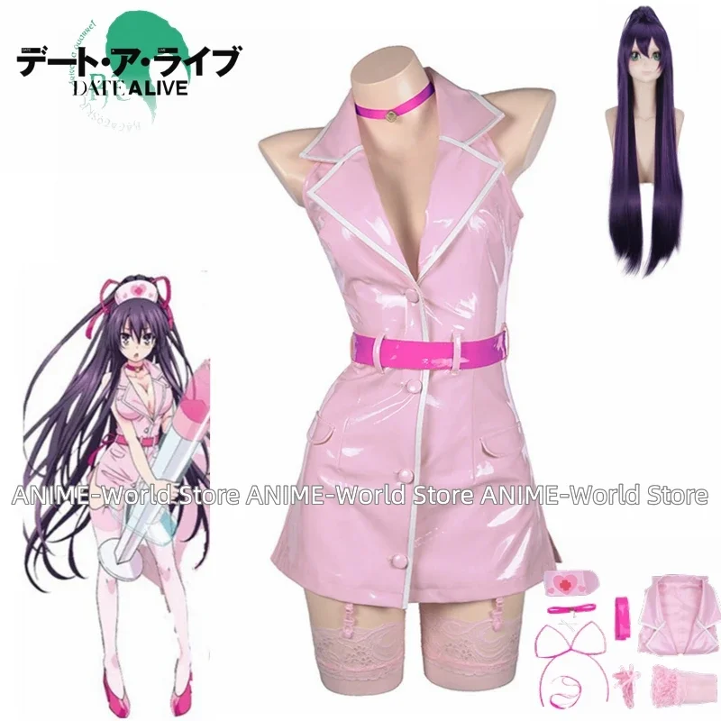 DATE A LIVE Yatogami Tohka Pink PU Leather Dress Anime Cosplay Costumes Sexy Woman Nurse Suit Halloween Dresses