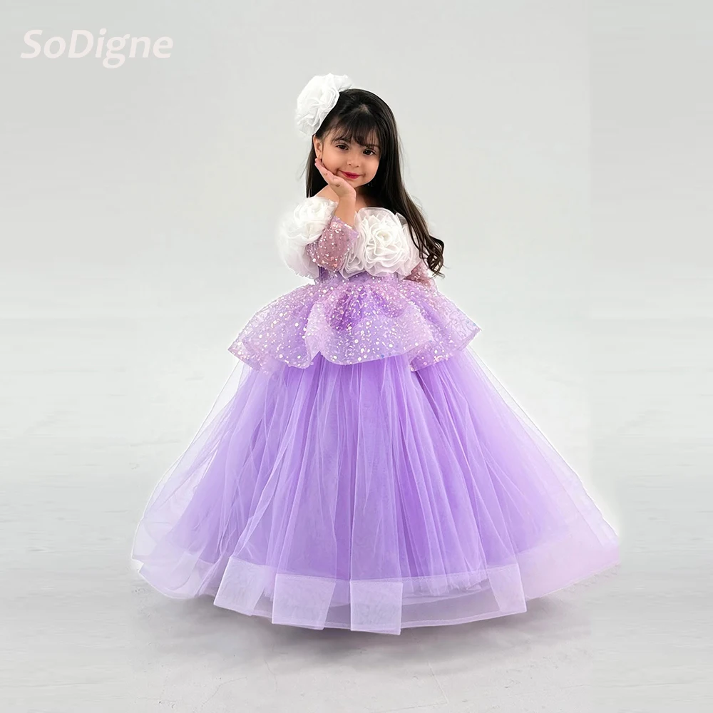 

SoDigne A-line Tulle Flower Girl Dress Off Shoulder Beading Princess Girls Skirt Party Dress 2026 Kid Gown Customized