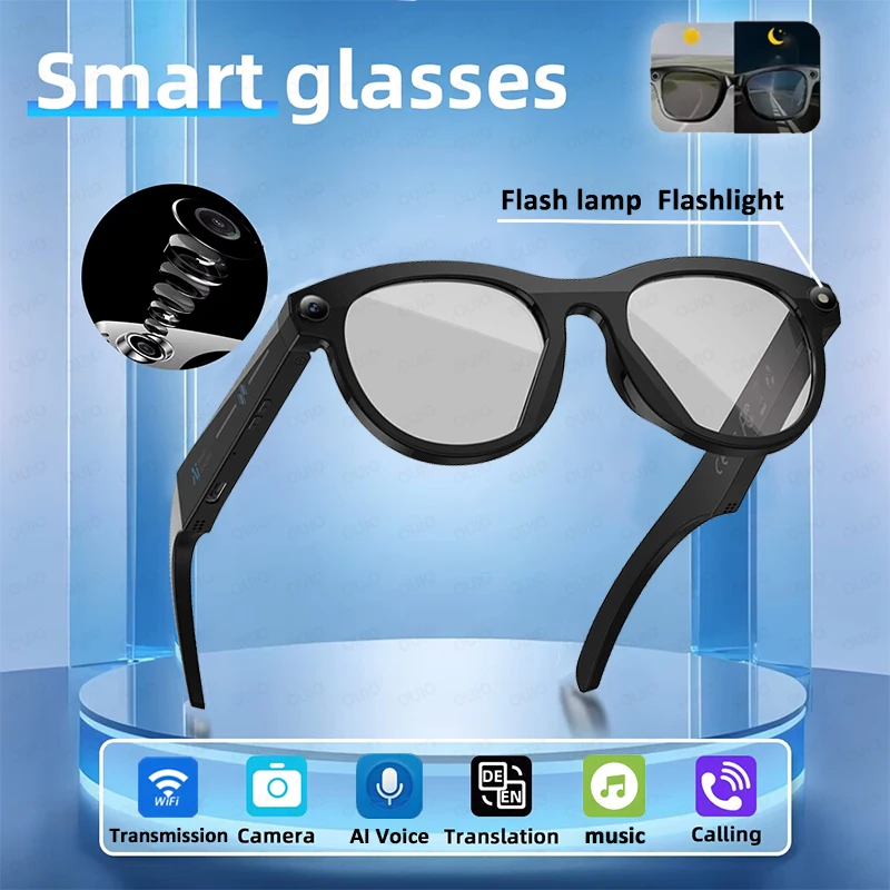 

NEW Smart Glasses 200W HD Camera Photo Video Real-time Translation Al Image Recognition Flash lamp Flashlight BT Call AI Glasses