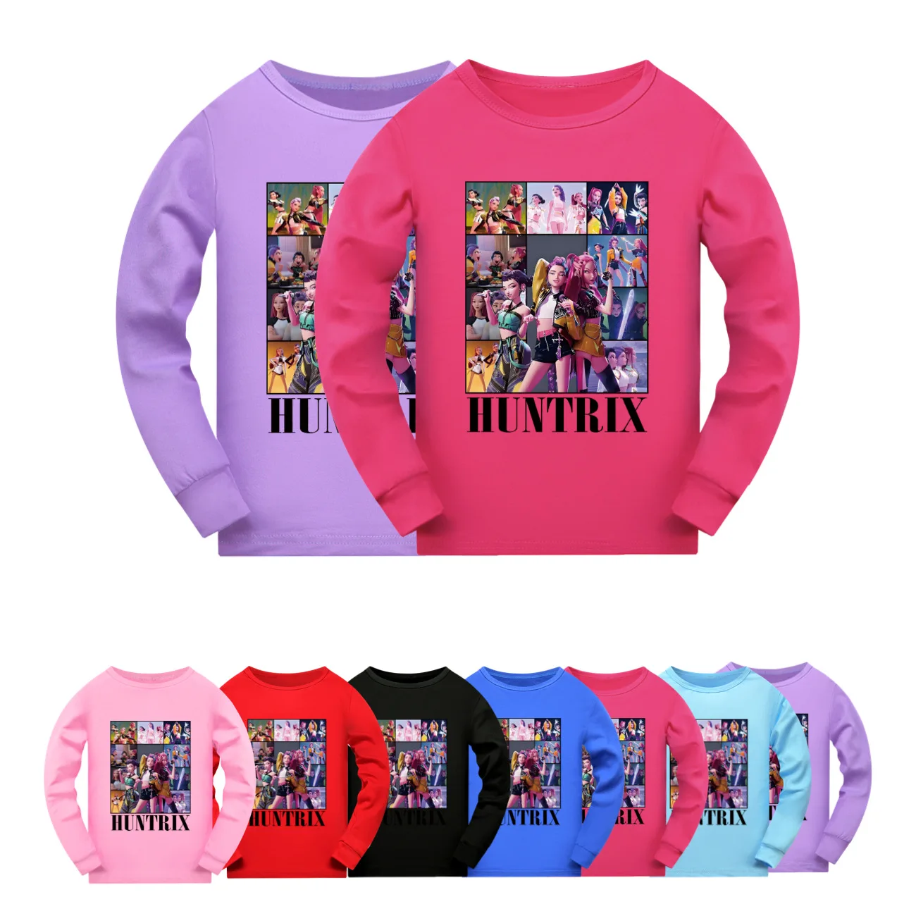 

Футболка KPop «Охотники на демонов» для девочек, весенне-осенняя детская футболка с длинными рукавами и 3D рисунком, детская кавайная одежда, футболка с аниме, топ