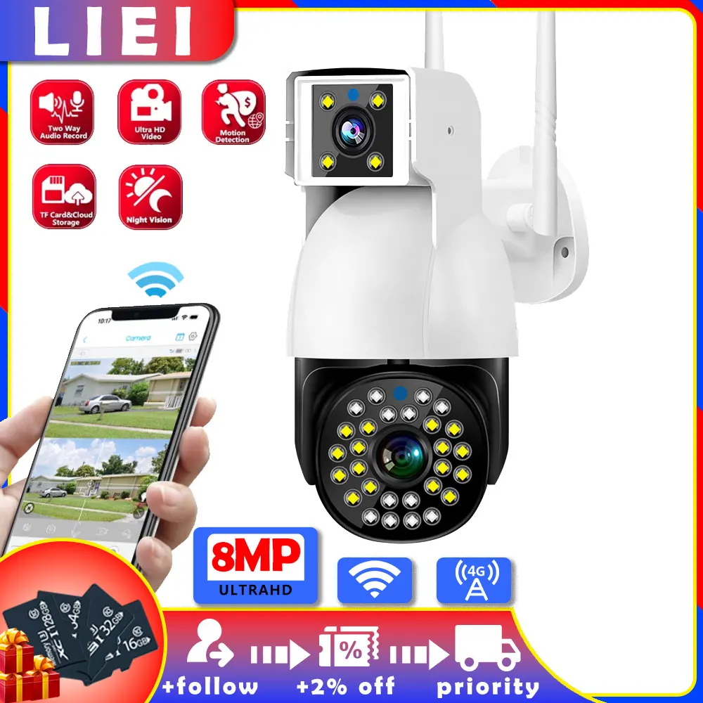 

LIEI 8MP WIFI/4G Camer Two Way Audio Outdoor Wired Securitya Surveillance Camera Night Color 360 Smart Camera AI Human Tracking