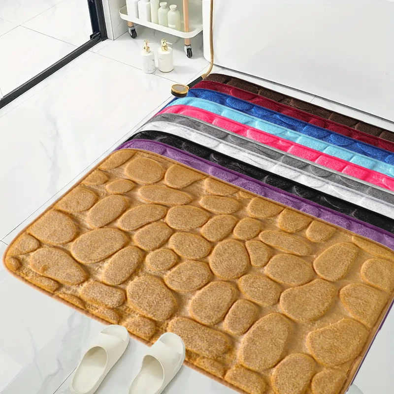 Bath Mat, Cobblestone Embossed Bath Rug, Rapid Water Absorbent, Non Slip, Washable, Soft and Comfortable Carpet for Shower Room