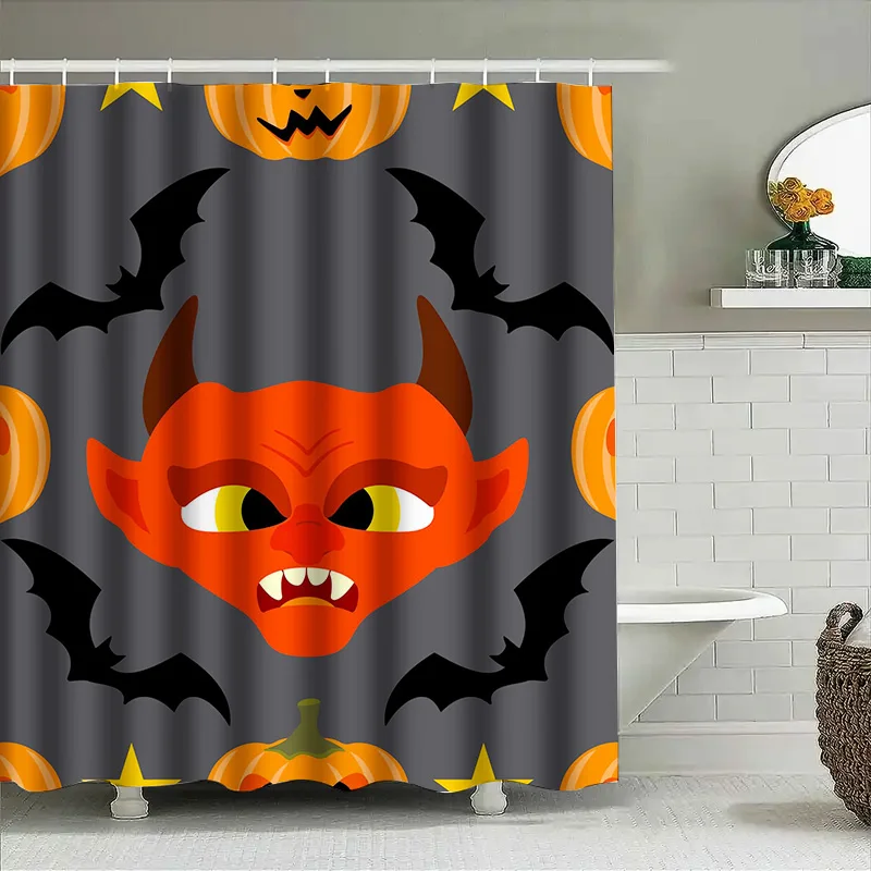 

Tuniu милый дьявол тыква Хэллоуин занавеска для душа жуткий графический летучая мышь душевая дверь для декора ванной комнаты