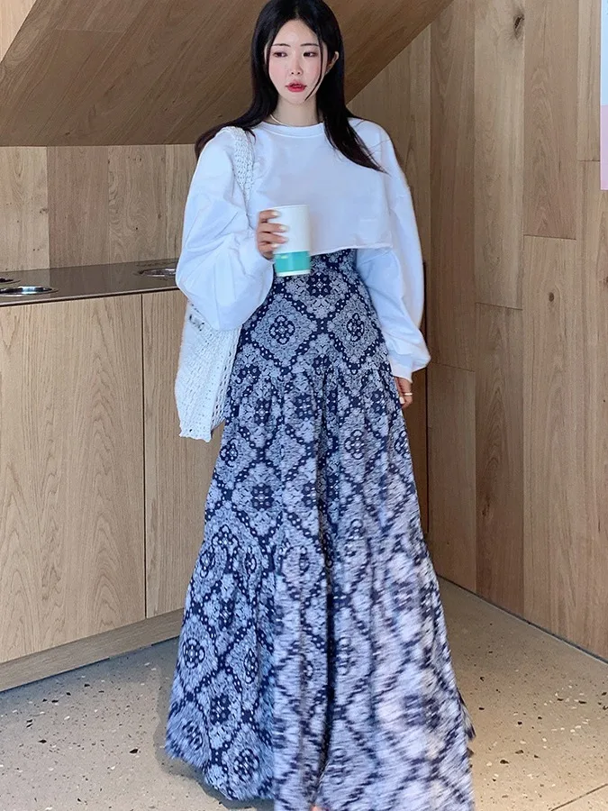 Chique cintura alta a linha saia fena padrão geométrico design verão vintage estilo étnico meia crimento saia moda fem...