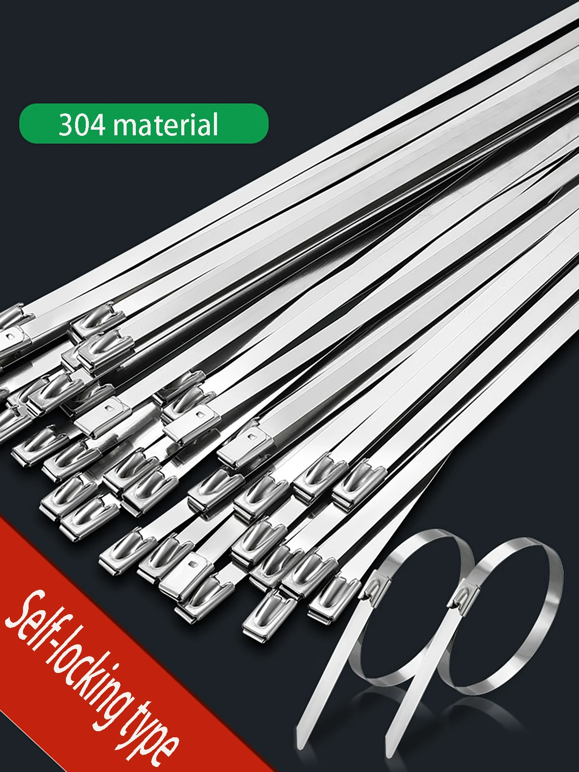 304 Stainless Steel Zip Tie 4.6/7.9MM Metal Self Sealing Fastening Ring Zip Tie Hardware Cable Sorting Zipper