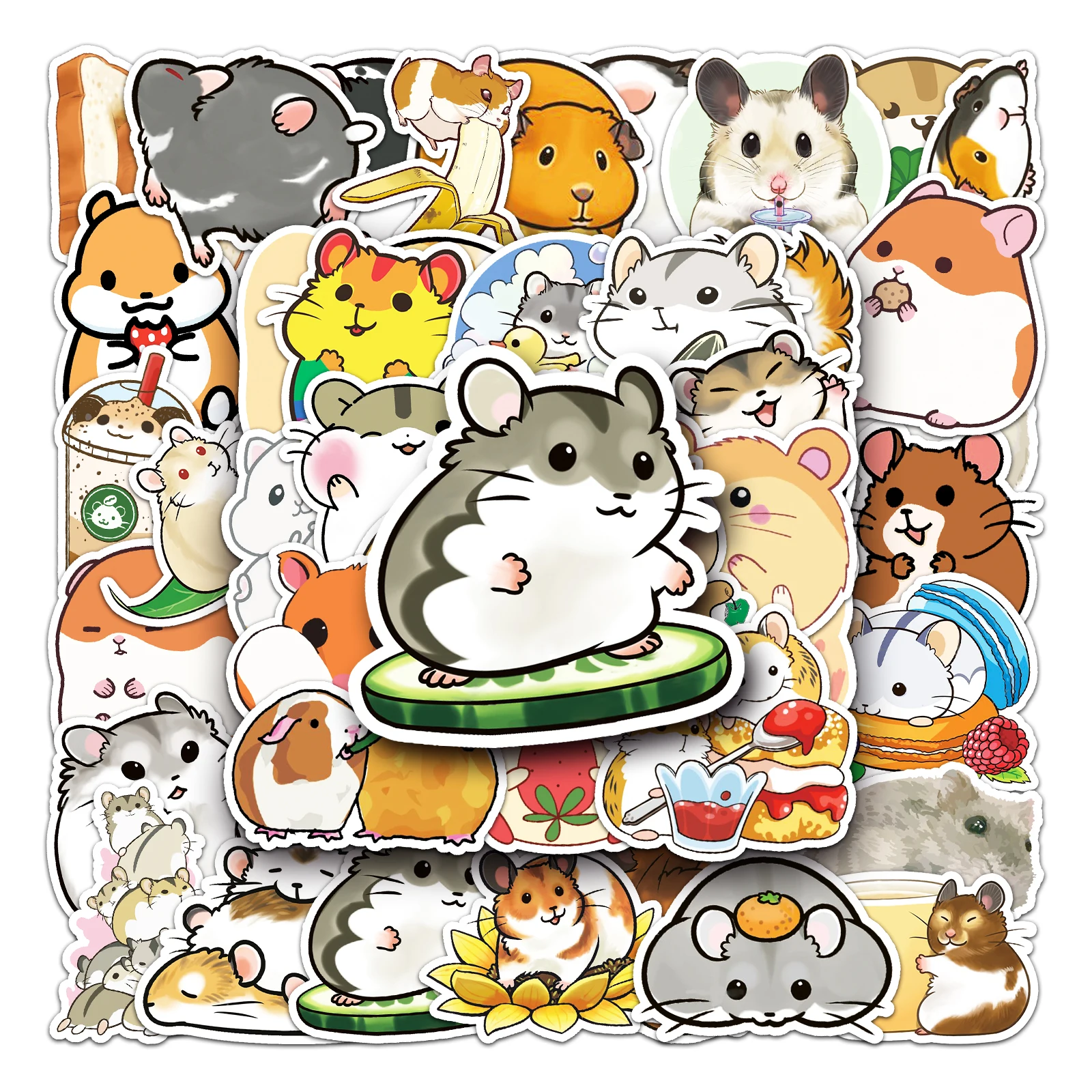 50Pcs Hamster series Cartoon Cute Waterproof Sticker Skateboarding Snowboard Retro Vinyl home decal Sticker