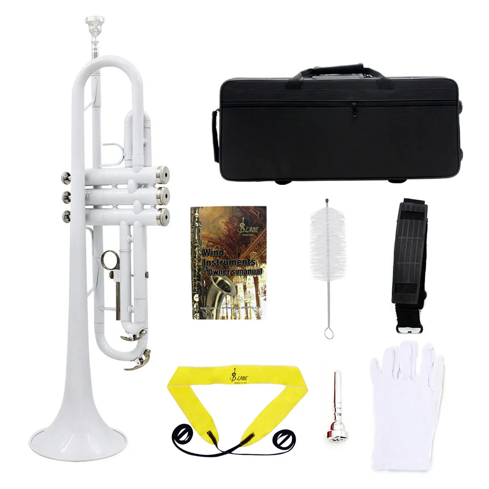 

SLADE Brass Trumpet Professional Best Trumpette Wind Instrument with Mouthpiece Glove Cleaning Cloth Strap Case Musical Trompeta