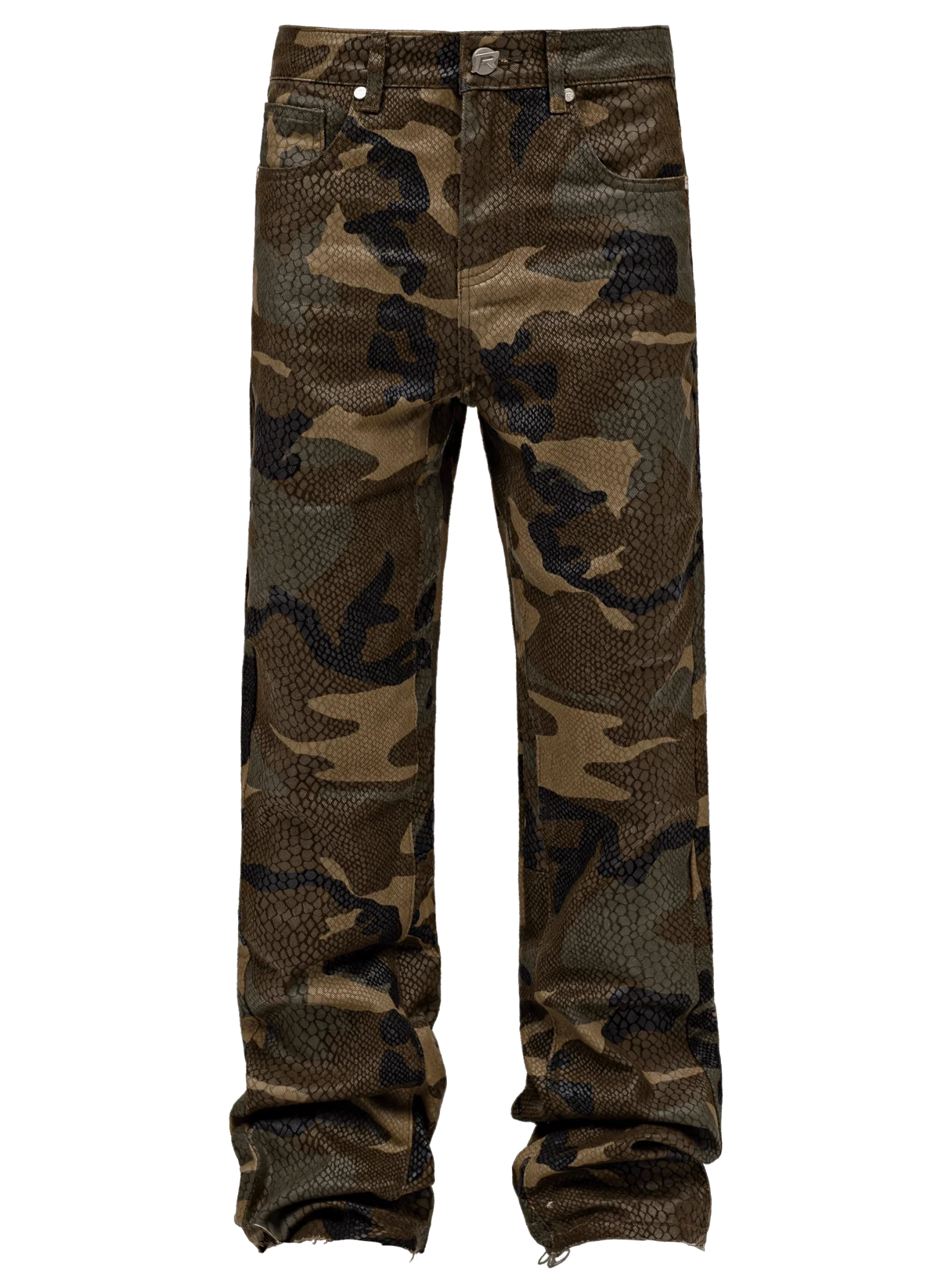 Y2K Retro Streetwear Python Camo Snake PatternJeans Glossy Coating Snake Denim Pants New Hip Hop Unisex Baggy Straight Leg Pants