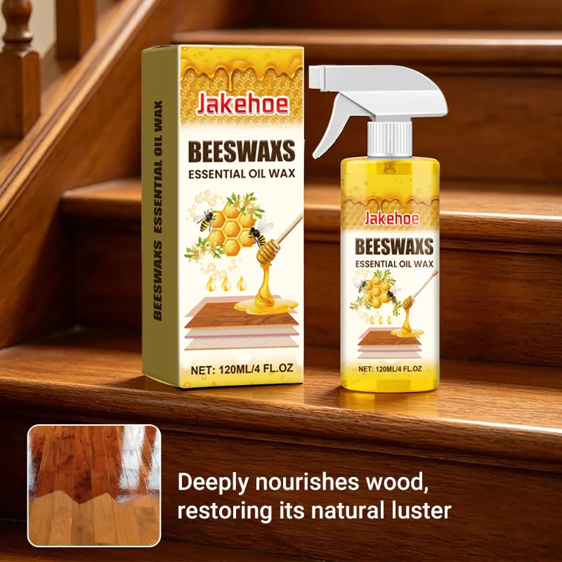 Beeswax Wood Polish Spray Furniture Cleaner Conditioner Restores Shine Protects Wood Floors Cabinets Tables with Sponge & Towel