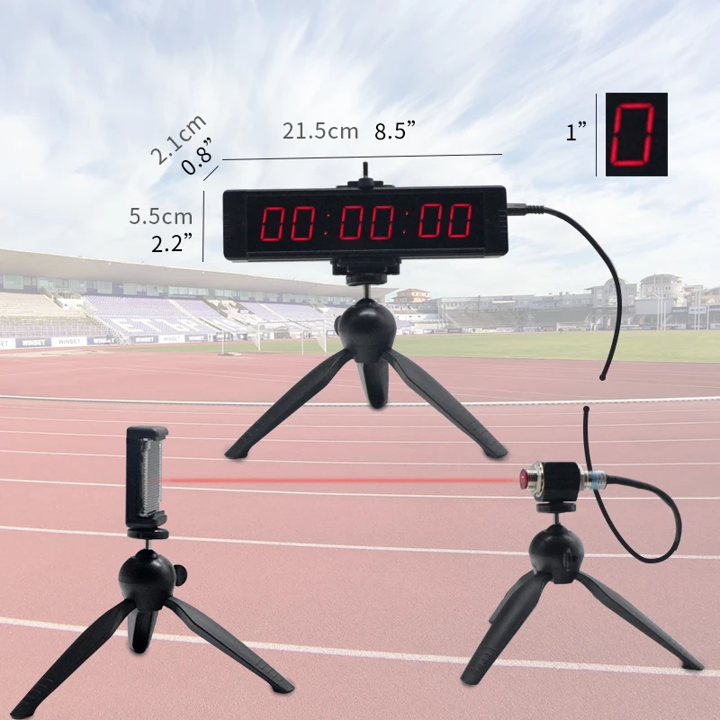 

Running Speed Laser Timer 0-500m Wireless Communication Effective LED Track Field Laser Race Timer for Gym Use