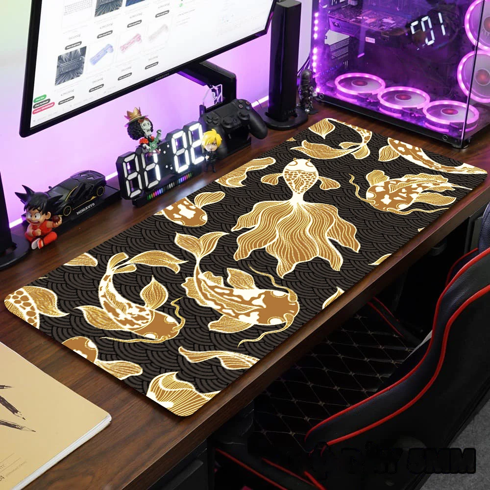 Gold Mouse Pad Cute Fish Pc Accessories Leaf Playmat Mouse Mat Aesthetic Office Carpet Big Mousepepad Table Cushion Gaming Desk