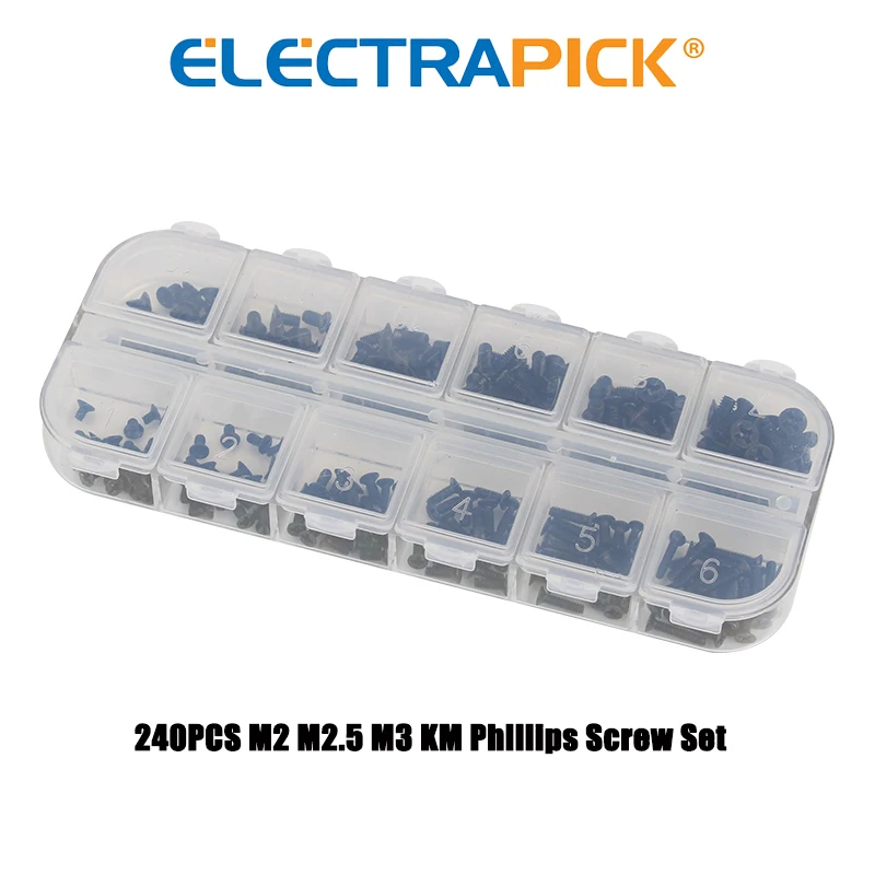 ELECTRAPICK 240pcs M2 M2.5 M3 KM Flat Head Phillips Screws Laptop Notebook Repair Screws Set for Computer Small Screw