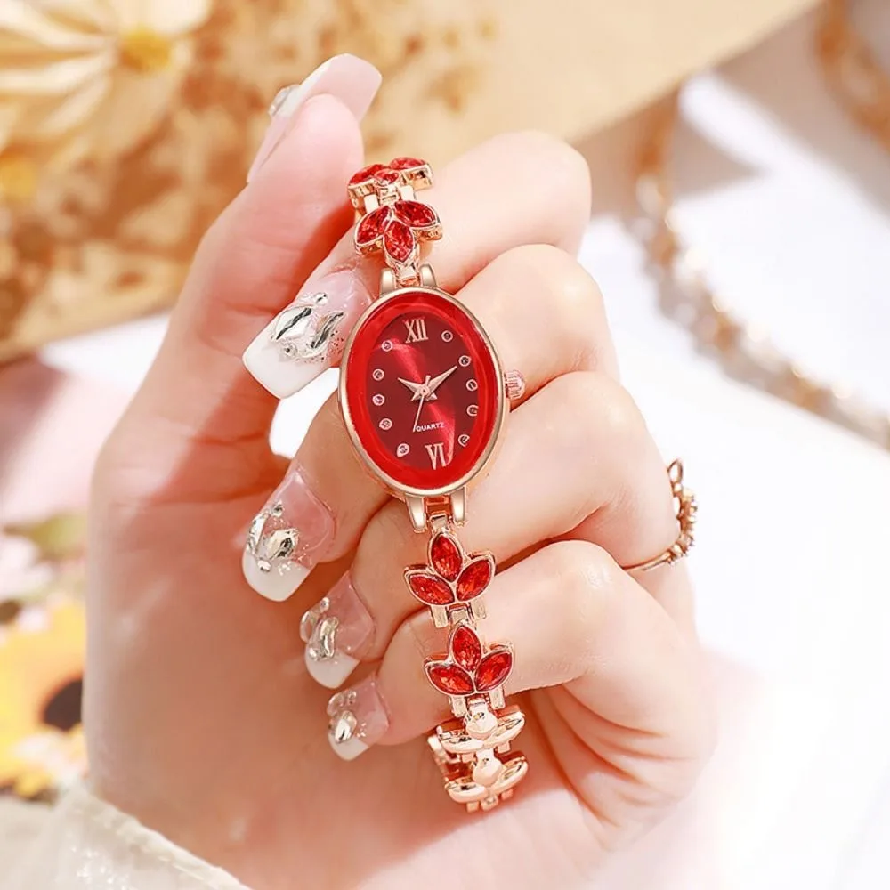 3-Leaf Clover Water-Resistant Quartz Ladies Watch Bracelet-Style Rhinestone Wristwatch Fashion Luxury Analog Watch Daily