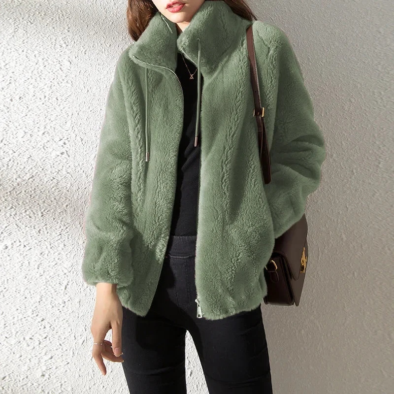 

Women's Cardigan Warm Fashionable Coat Winter Fleece-lined Thickened Double-sided Fleece Vertical Collar Sweater Zipper Fleece