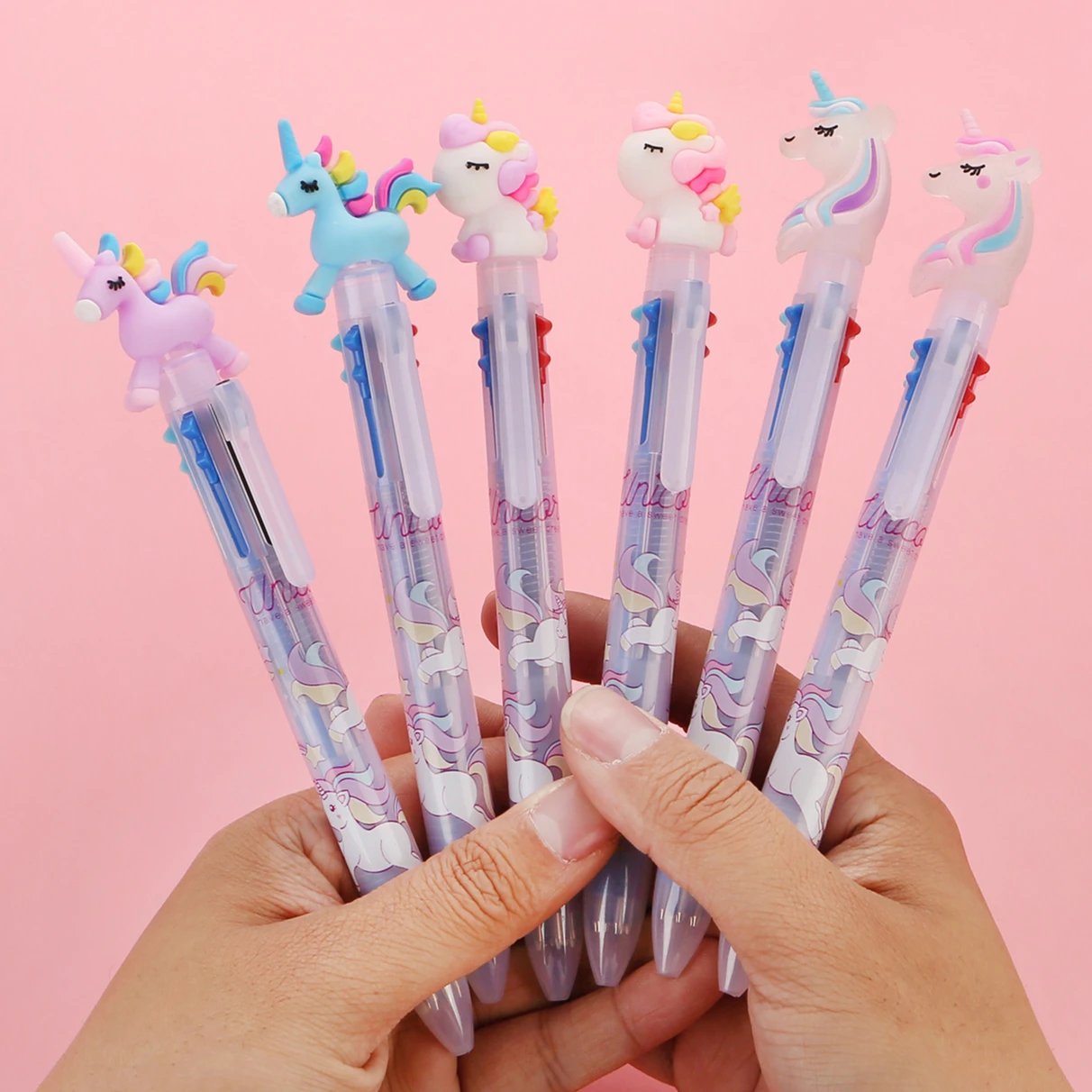 20Pcs/Lot Cute 3D Unicorn Ballpoint Pens 6 Color Cartoon Pony Retractable Ball Pens Kawaii School Stationery for Girls Kids Gift