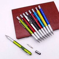 6 in1 Multifunction Ballpoint Pen with Handheld Tool Measure Technical Ruler Screwdriver Touch Screen Stylus Spirit Level