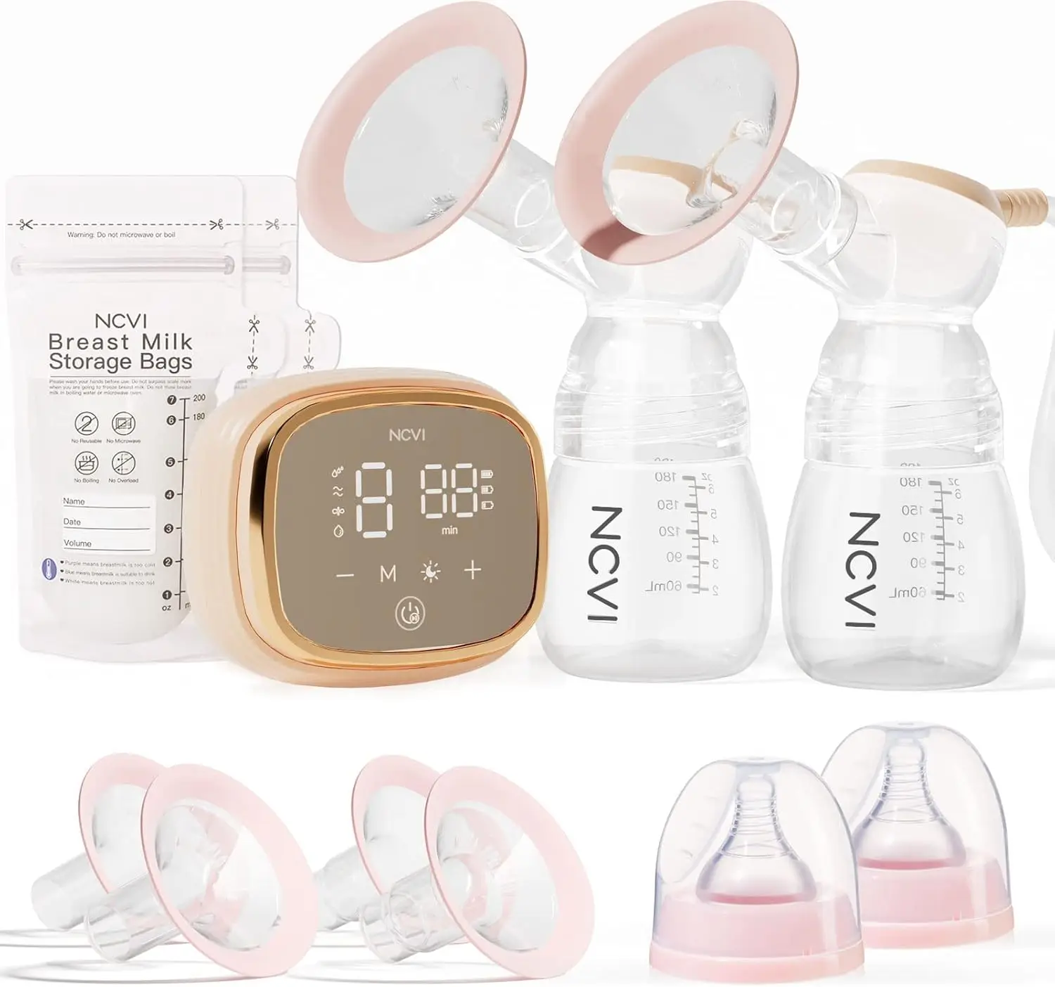 Ncvi Double Electric Breast Pump 8102, Upgraded 4400Mah Battery With Night Light, Portable Breast Pump For Breastfeeding, 4