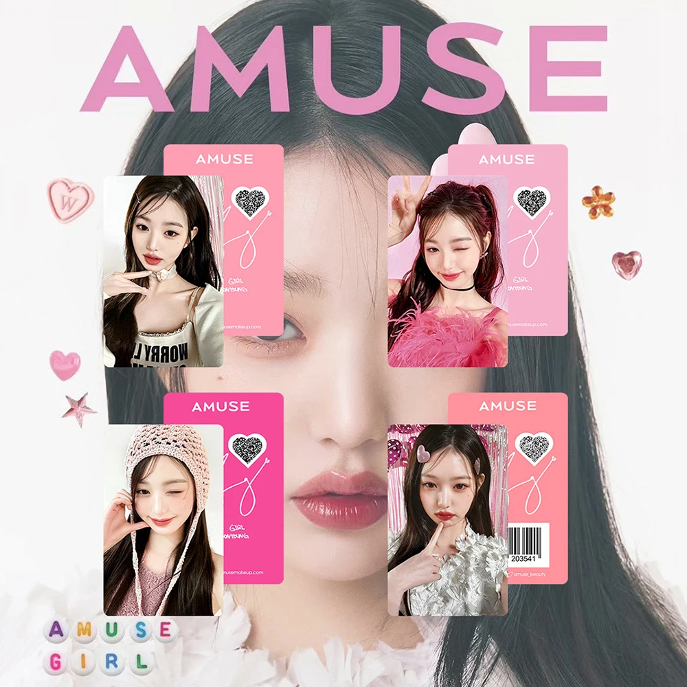 4Pcs/Set KPOP Wonyoung AMUSE Endorsement Photocards Double-sided Makeup Cute Selfie LOMO Cards Postcards Fans Collection Gifts