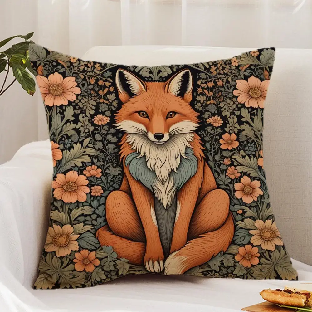 W-William M-Morris Art Fox Cushion Cover Premium Comfort Reversible Pillow Cover - Dual - Use Design for Home & Car