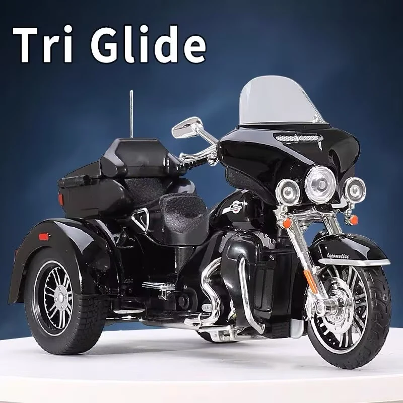 1:9 CVO Tri Glide Alloy Three wheel Cruise Travel Motorcycle Model Diecast Street Leisure Motorcycle Model Sound Light Kids Gift