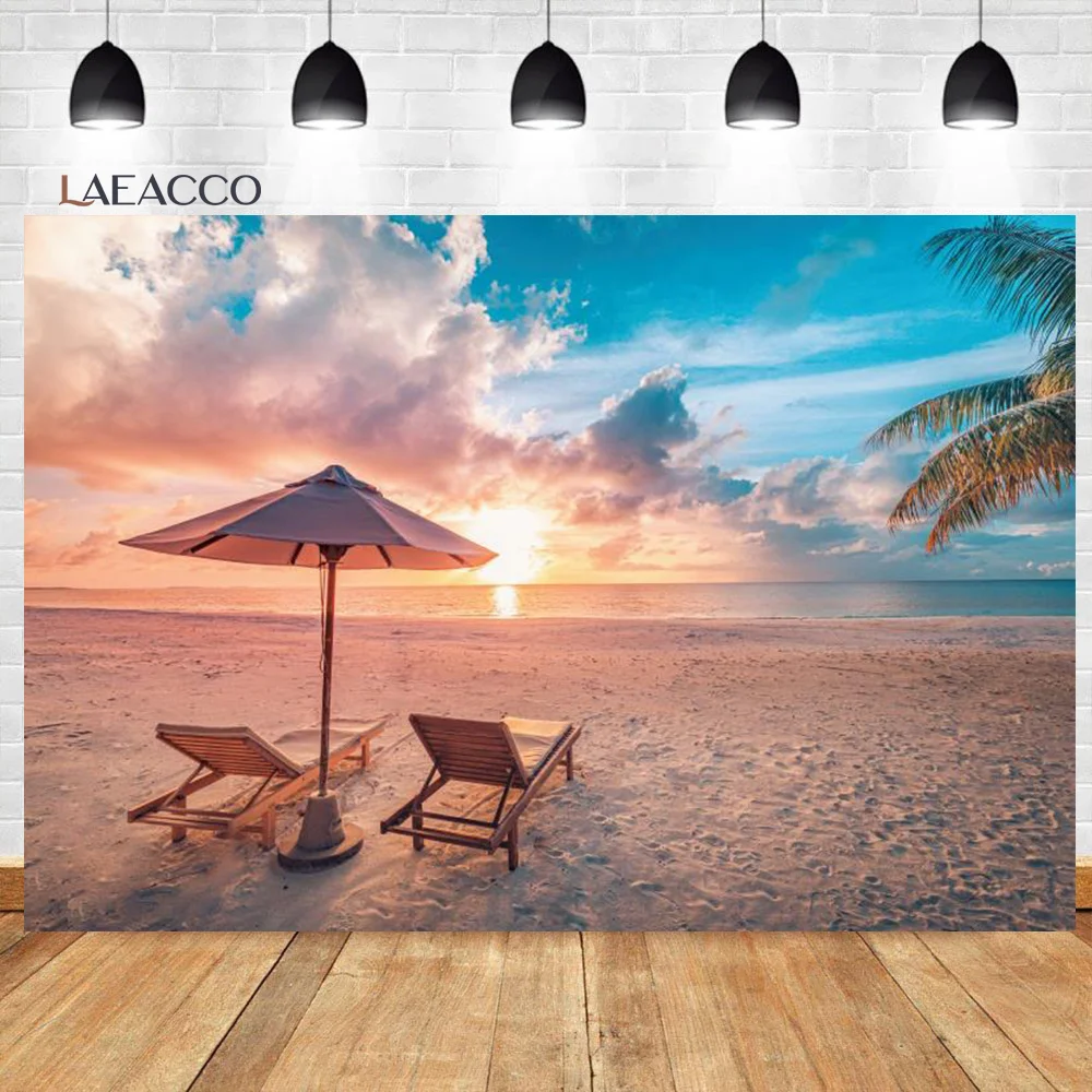 Laeacco Summer Sea Backdrops Sky Clouds Tropical Beach Palms Trees Photography Backgrounds For Photo Studio Photocall Photozone