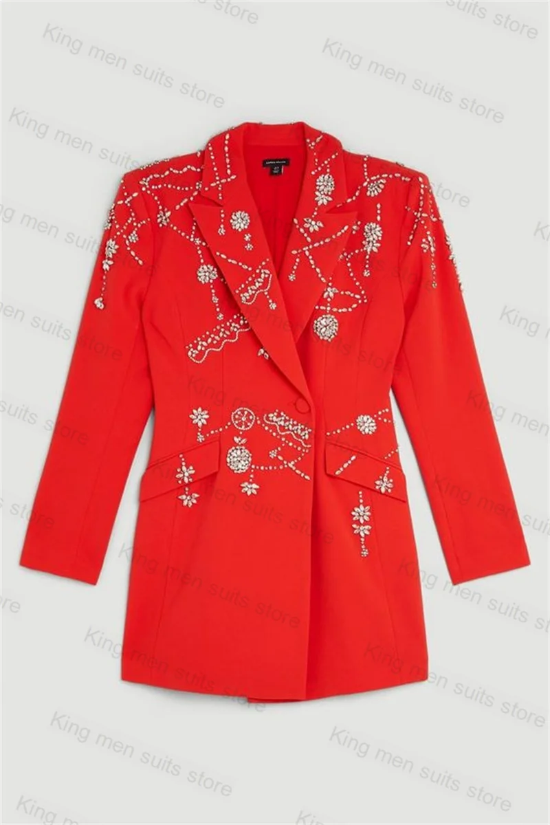 Costume blazer en cristal pour femme, veste sur mesure pour femme, smokings de mariage, veste longue, rouge, bureau, Rh, 1 pièce