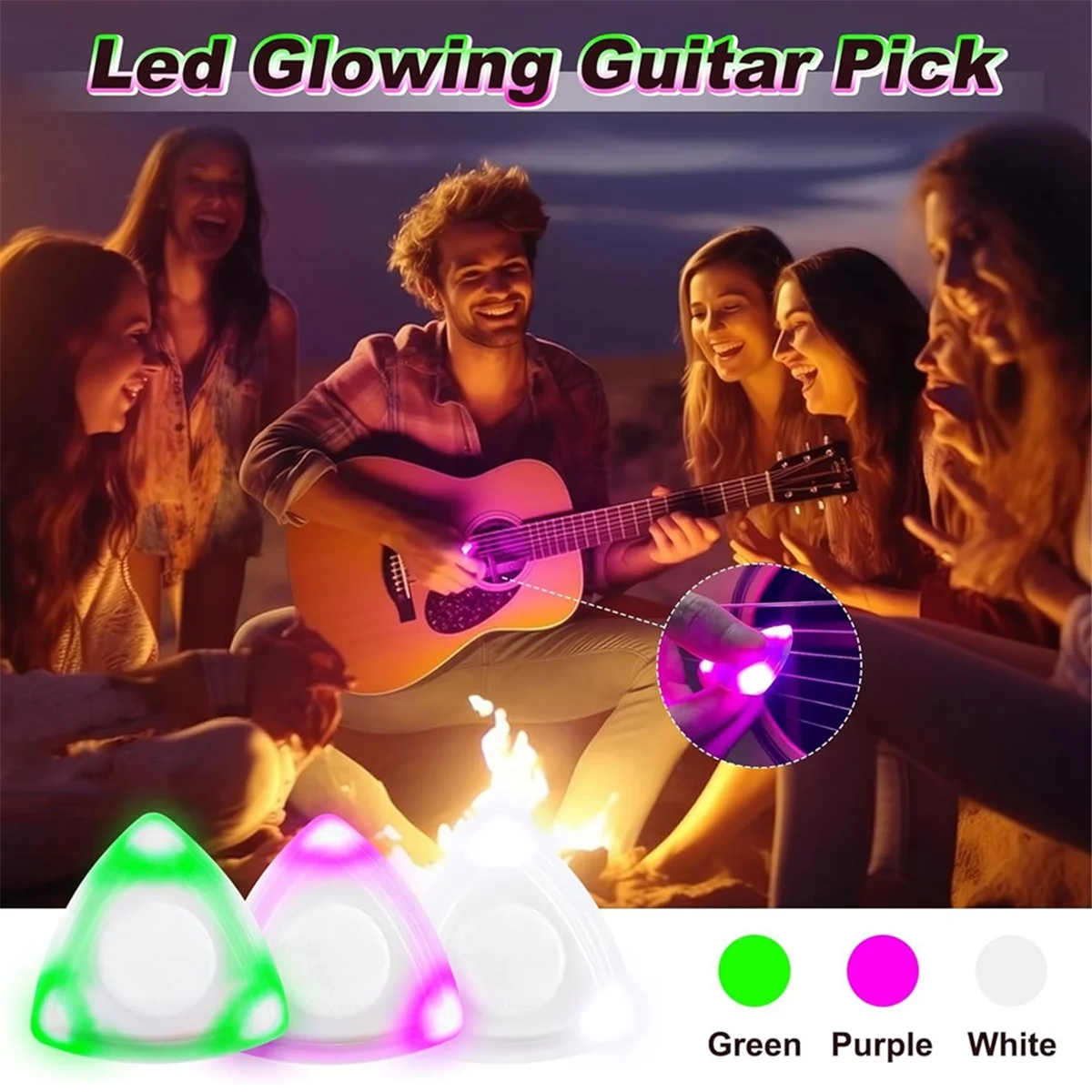 3PCS LED Guitar Pick Bass Plectrum Light Up Beat Pick Glowing Picks with Lights for Ukulele Electric Guitar