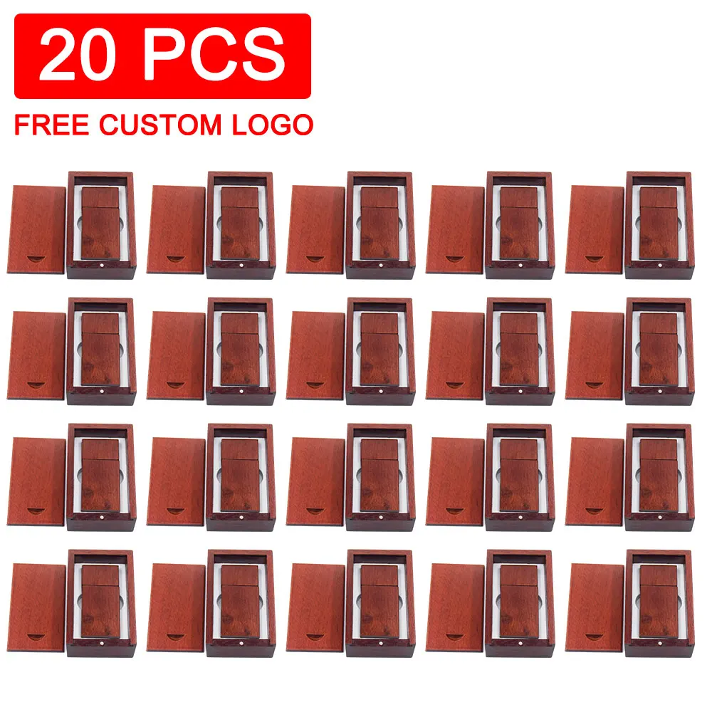 20PCS/LOT USB 2.0 Flash Drives 128GB Free LOGO 64GB Wooden Pen Drive with box 32GB 16GB Memory Stick Business gift U disk