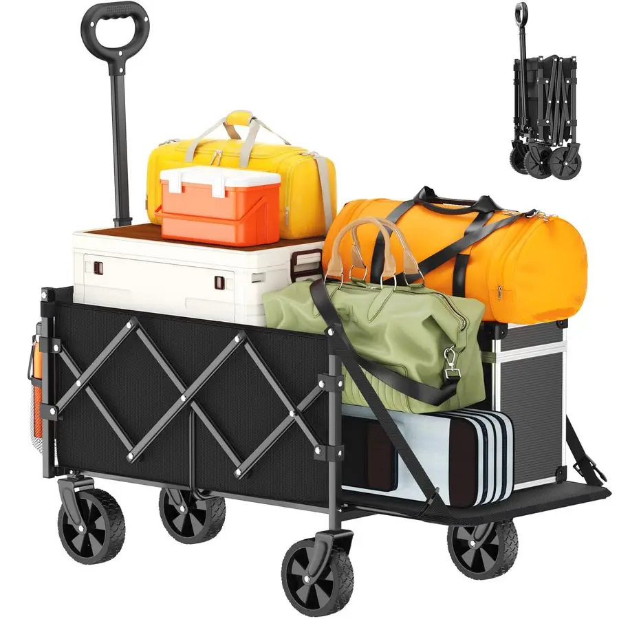 

Складная тележка с удлиненной задней панелью, складная, большой вместимости, усиленная, для покупок, сада, спорта